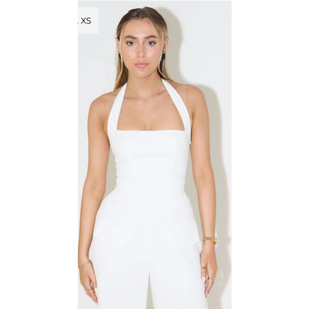 Square-Neck White Halter Blouse